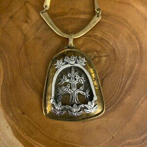 RETIRED Jeep Collins Tree of Life Shadowbox Necklace, Brass, 20"